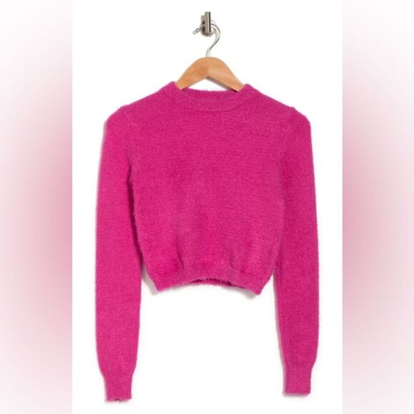 NWT Abound Fuzzy Knit Cropped Sweater Crewneck In Hot Pink Cyclamen Size Xs - Picture 1 of 10